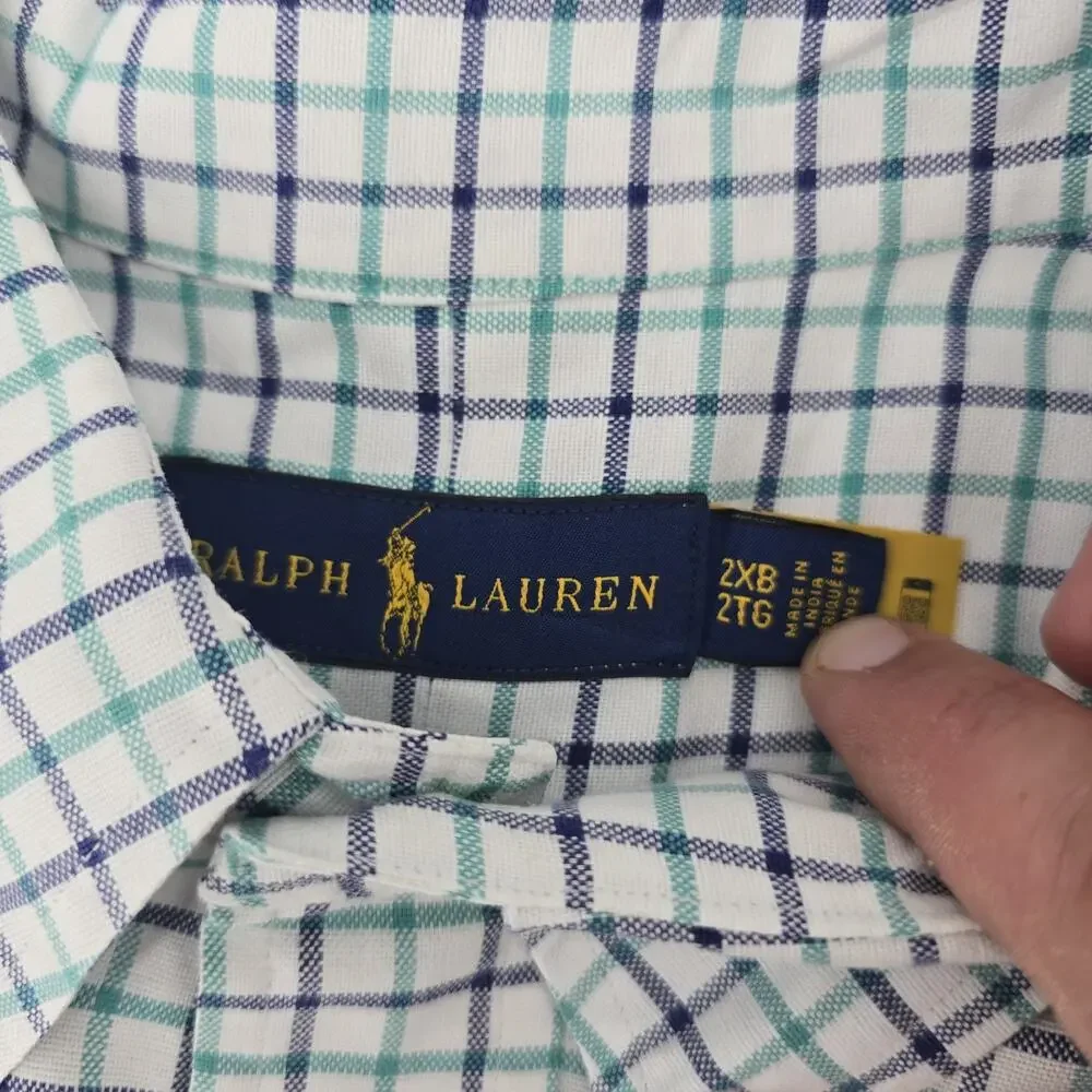 Polo Ralph Lauren White Check Flesh Pony Short Sleeve Button Down Shirt Men 2XB